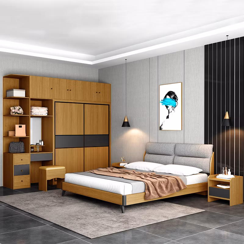 Home new product modern home bedroom furniture simple double beds design solid wood bed