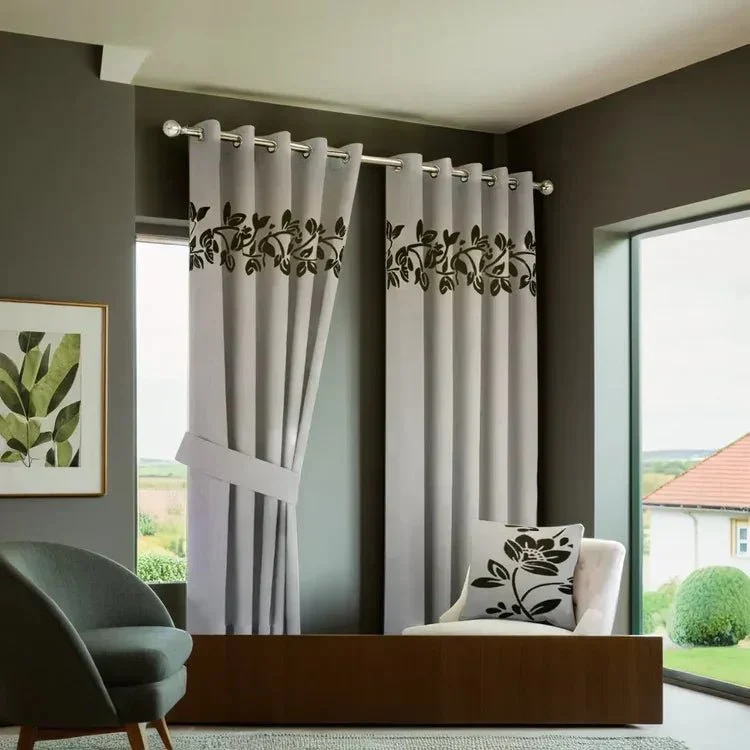 Home premium lasercut velvet floral pattern curtains luxurious drapes in pair 5041348